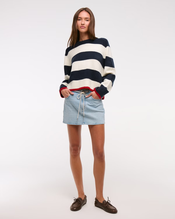 Women's The A&F Madeline Striped Crew Sweater | Women's Clearance | Abercrombie.com | Abercrombie & Fitch (US)