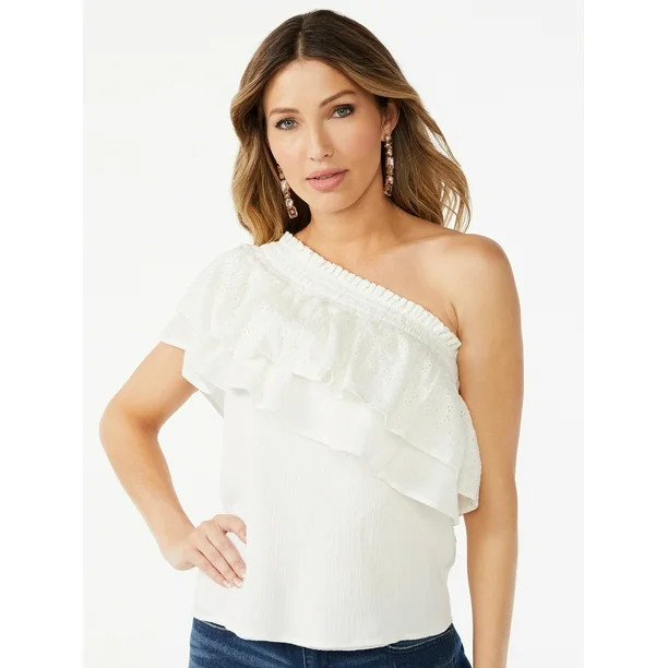 Sofia Jeans by Sofia Vergara Women's One-Shoulder Flounce Top - Walmart.com | Walmart (US)