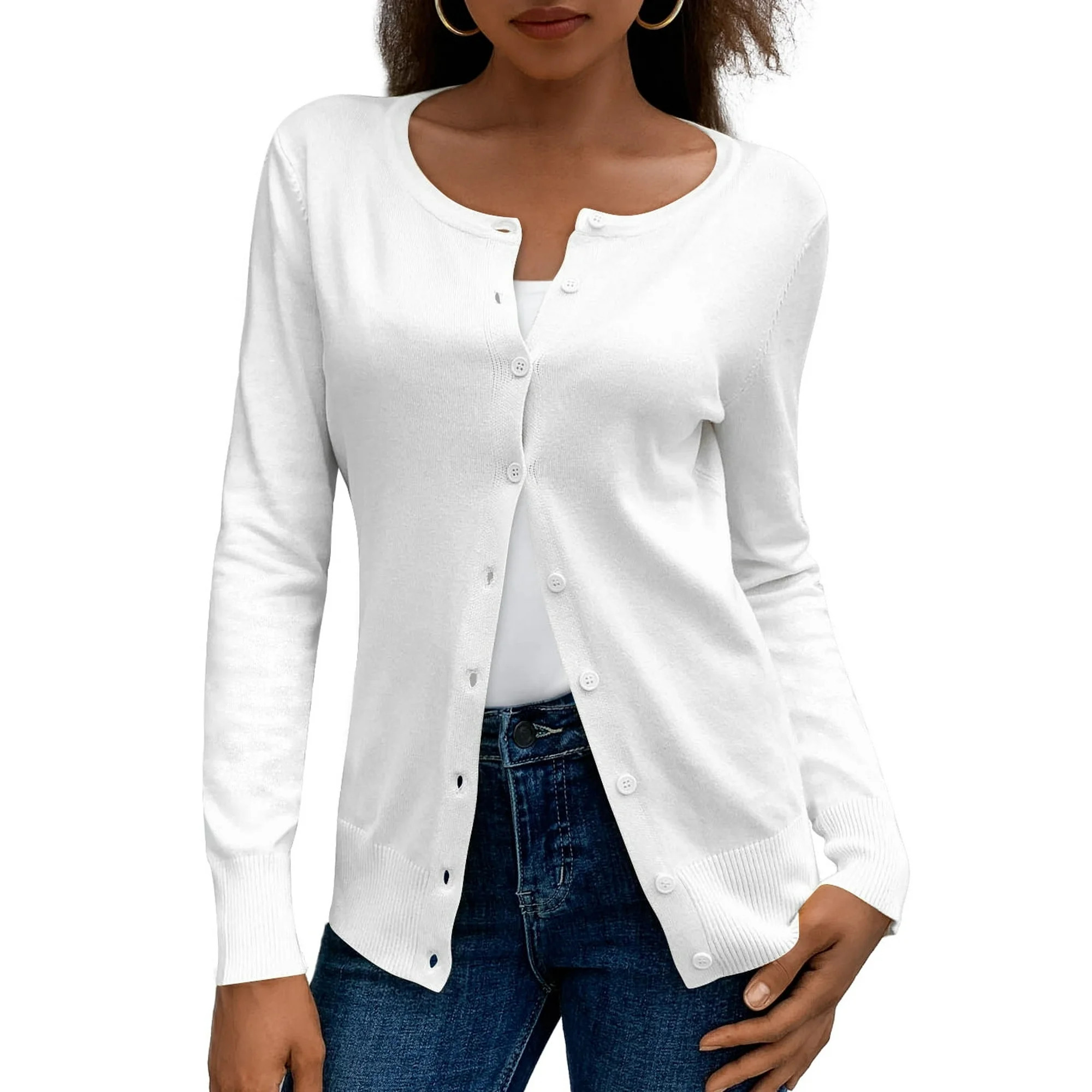 a.Jesdani Womens Cardigans Lightweight Soft Knit Crewneck Cardigan Sweater S-2XL | Walmart (US)