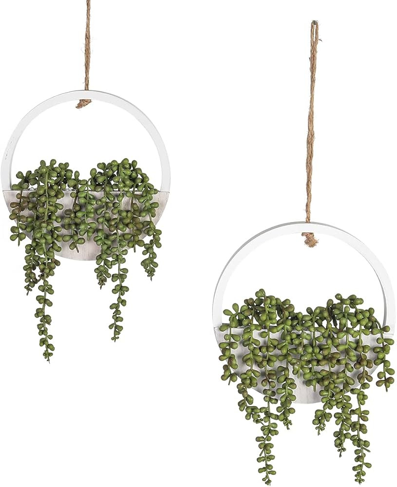 Kisflower 2Pcs Hanging Succulents Plants Artificial - Fake String of Pearls Hanging Plants with A... | Amazon (US)