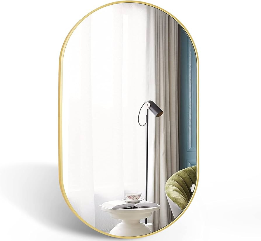 COFENY Oval Mirror, 17"x30" Gold Bathroom Mirror with Metal Frame, Wall Mount Mirrors Decor for B... | Amazon (US)