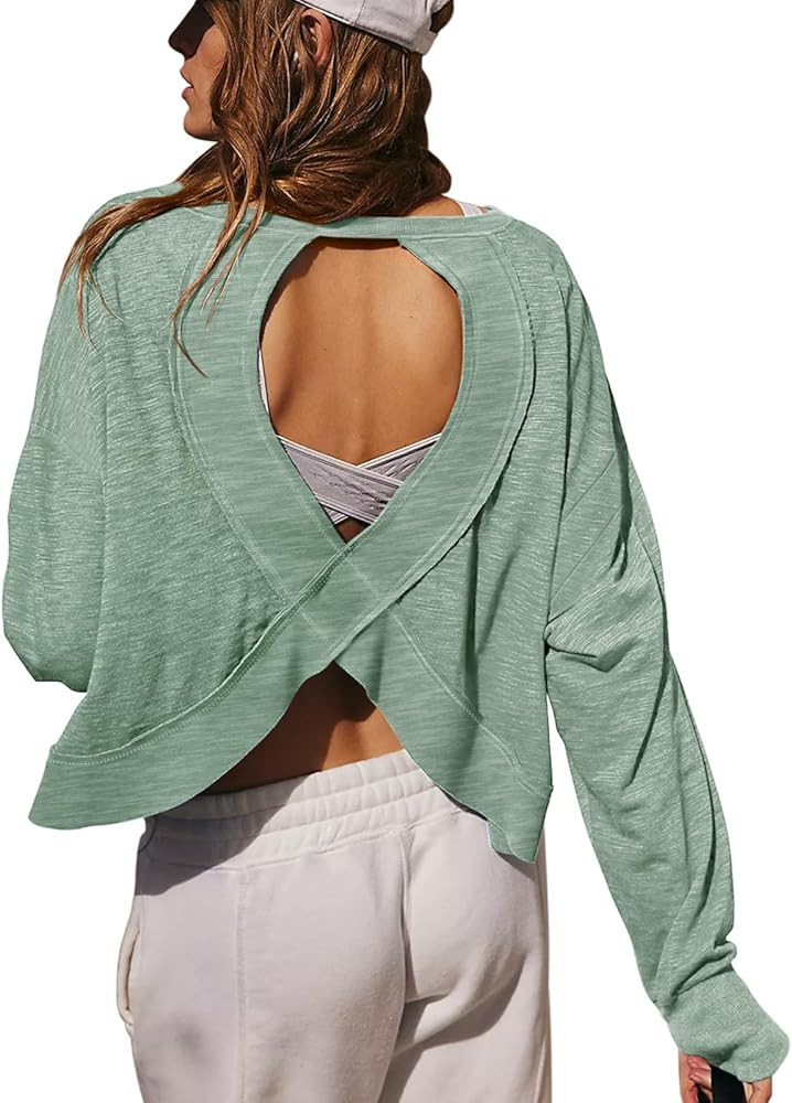 LASLULU Womens Open Back Long Sleeve Workout Tops Athletic Shirts Boat Neck Casual Running Tee Y2... | Amazon (US)