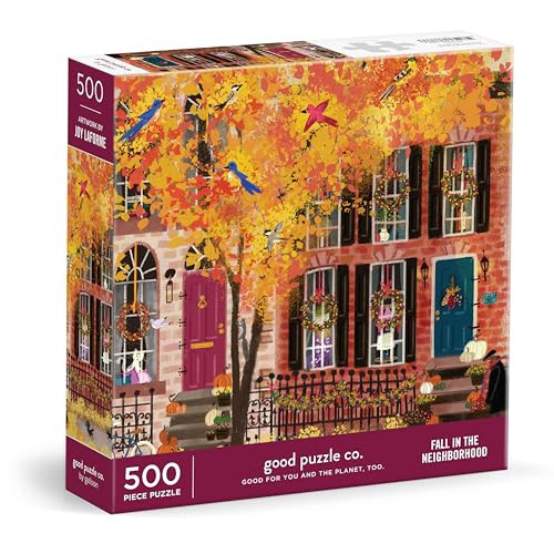 Joy Laforme Good Puzzle Co Fall in The Neighborhood – 500 Piece Jigsaw Puzzle Featuring Beautiful Artwork of A Crisp Autumn Day in The Neighborhood | Amazon (US)