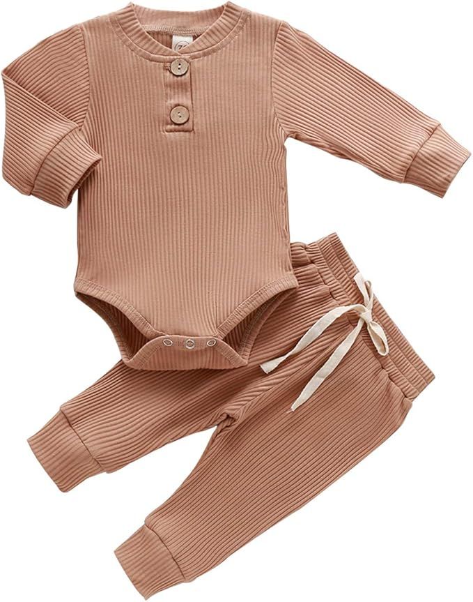 Infant Baby Girl Boy Clothes Knit Button Romper Bodysuit Top Pants Set 2Pcs Baby Fall Winter Clot... | Amazon (US)