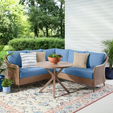 Mainstays Chelsea Outdoor Patio 4-Pieces Sectional Dining Set, Blue | Walmart (US)