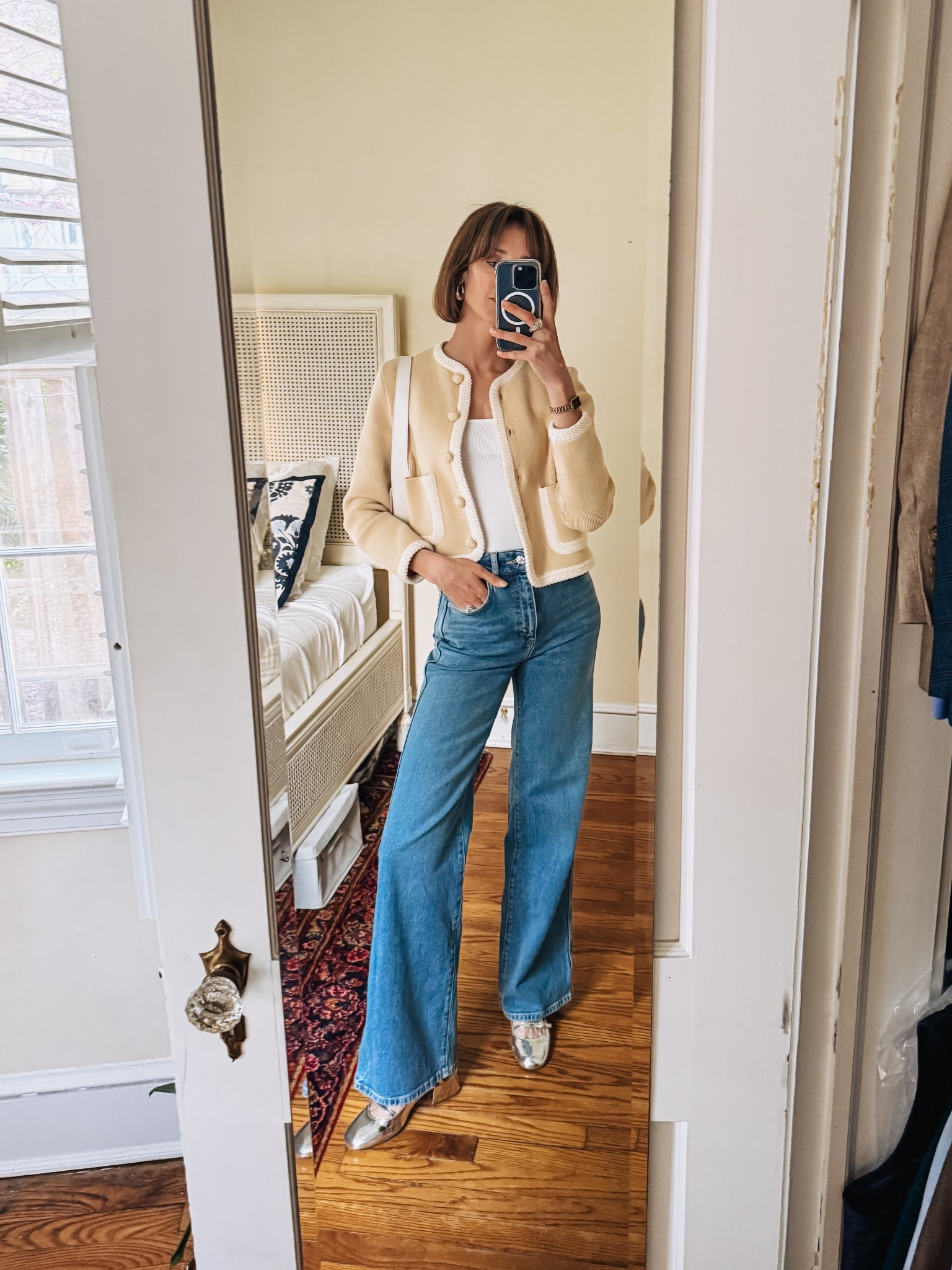 Wide-legged jeans and a knit jacket are perfect for a spring girls night out. 

#LTKShoeCrush #LTKSeasonal #LTKOver40