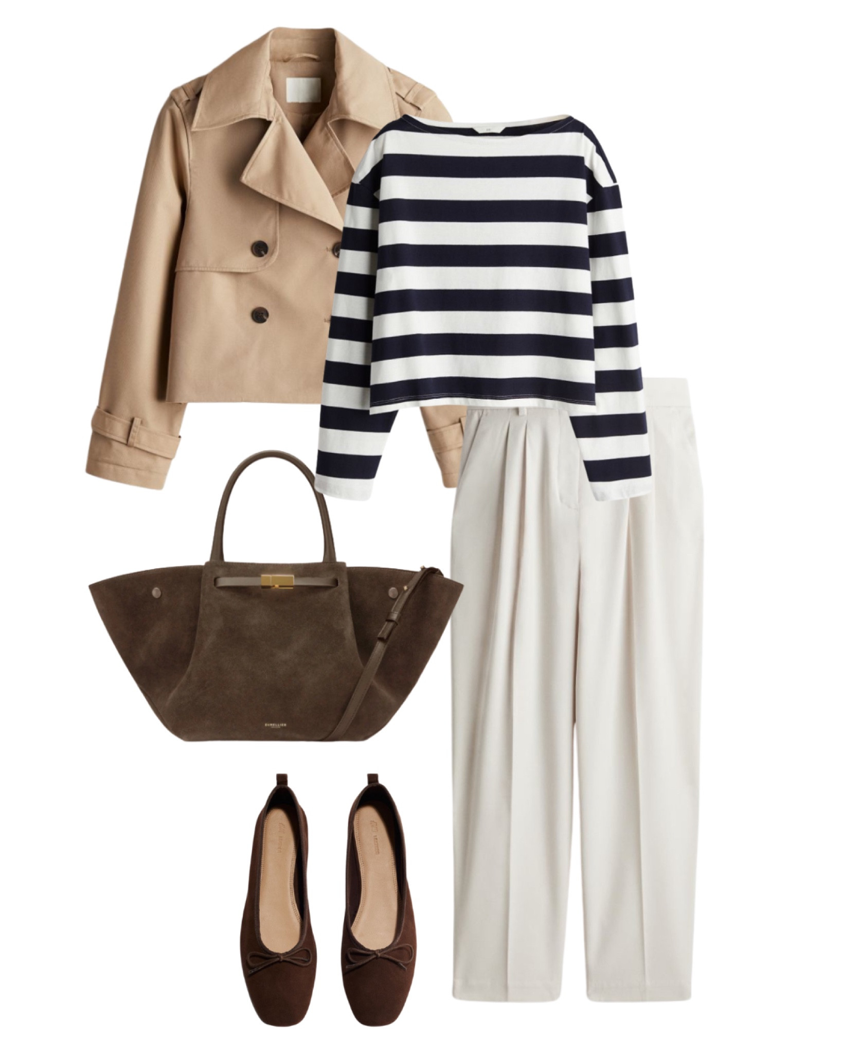 Trench jacket, striped top, cream pants, suede accessories. What to wear, outfit ideas for fall 

#LTKFindsUnder50 #LTKStyleTip #LTKSeasonal