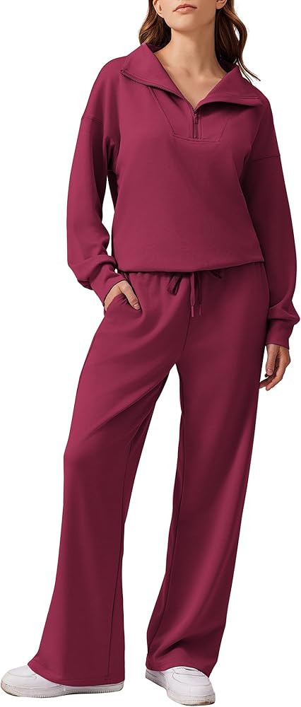 PINSPARK 2 Piece Sets for Women 2025 Fall Outfits Sweatsuit Oversized Sweatshirt Wide Leg Sweatpa... | Amazon (US)