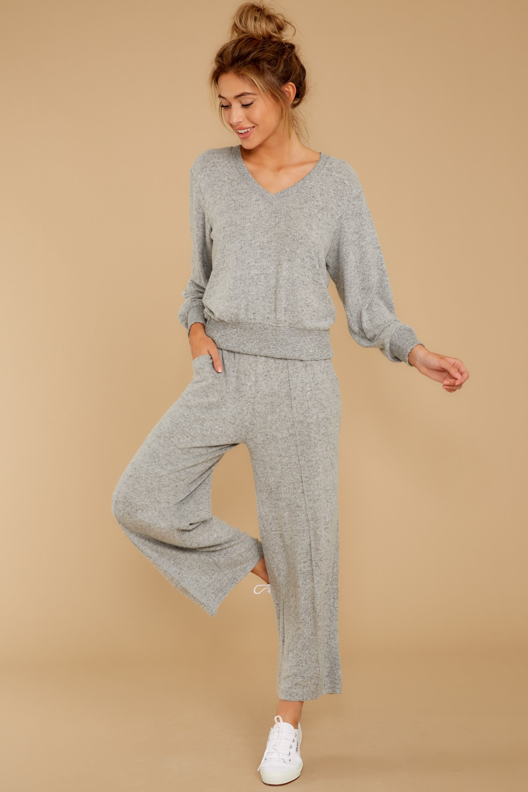 The Heather Grey Marled Twist Back Sweater | Red Dress 