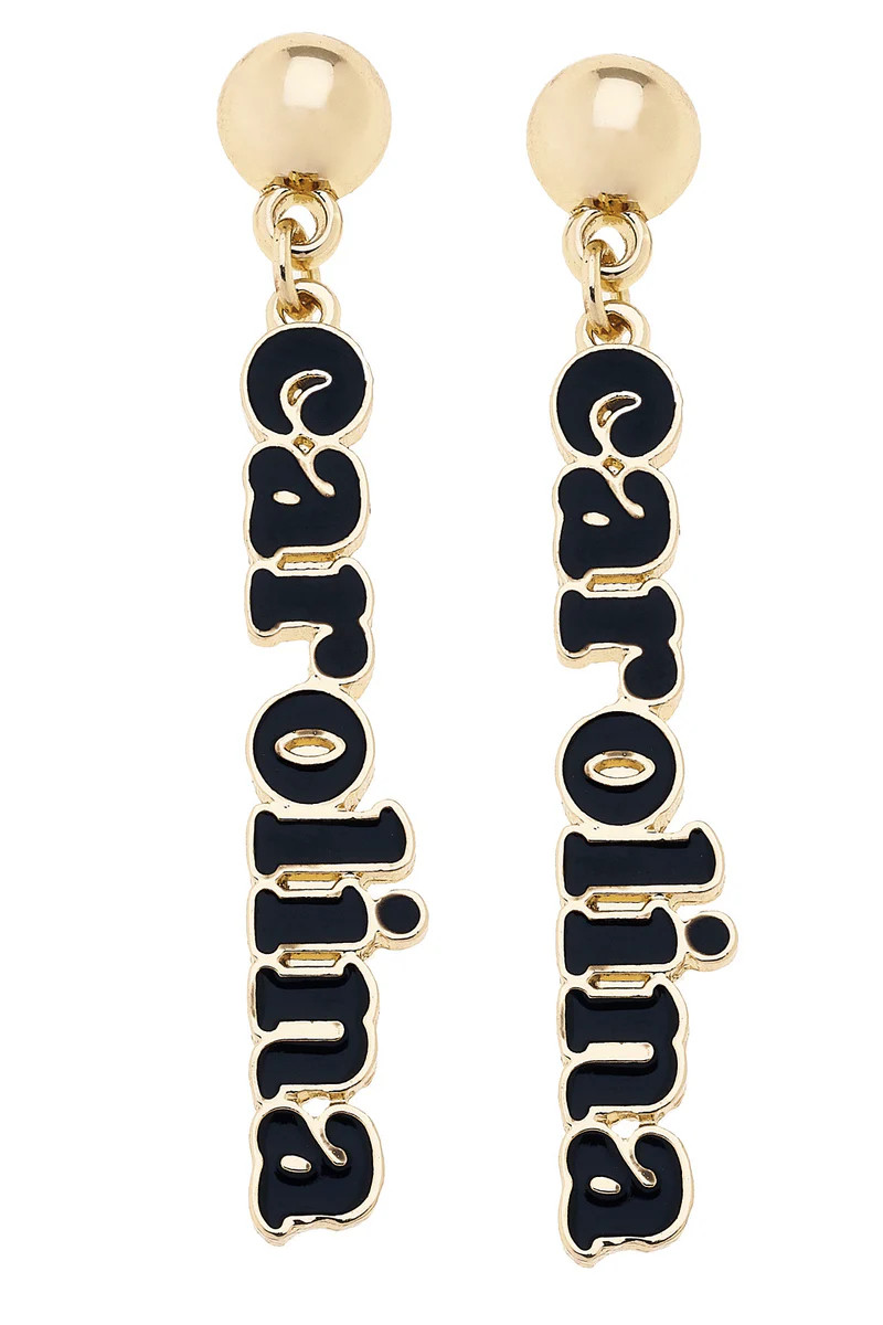 South Carolina Gamecocks Slogan Earrings in Black/Shiny Gold | CANVAS