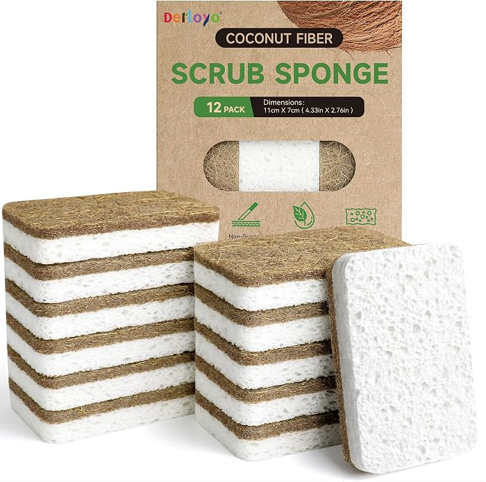 12 Count Plant-Based Kitchen Sponges, Compostable Cellulose Sponge, Biodegradable Sponges for Dis... | Amazon (US)