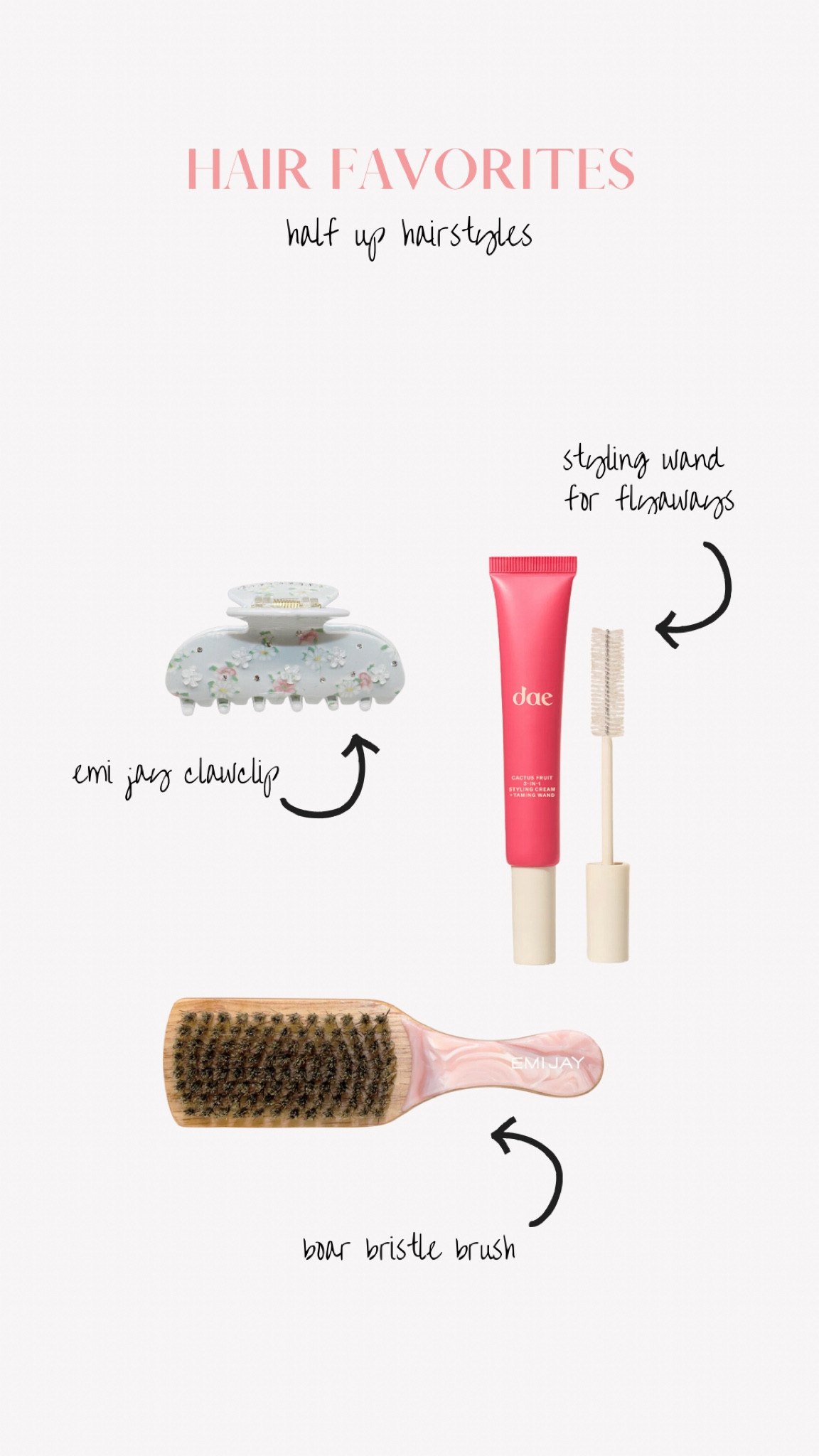half up hairstyle favorites! 
love Emijay claw clips & boar bristle brush
dae styling wand for flyaways


#LTKStyleTip #LTKFindsUnder50 #LTKBeauty