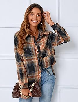 Blooming Jelly Womens Button Down Shirts Flannel Plaid Shacket Long Sleeve Casual Fall Tops Blous... | Amazon (US)