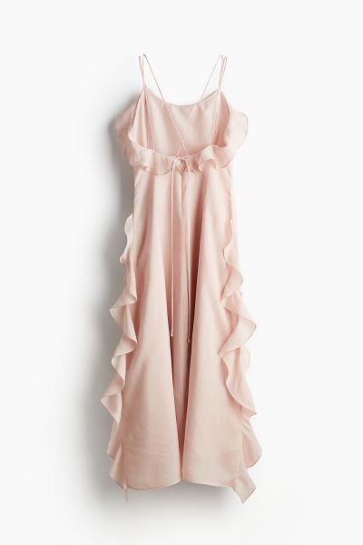 Flounce-trimmed strappy dress - Powder pink - Ladies | H&M GB | H&M (UK, MY, IN, SG, PH, TW, HK)
