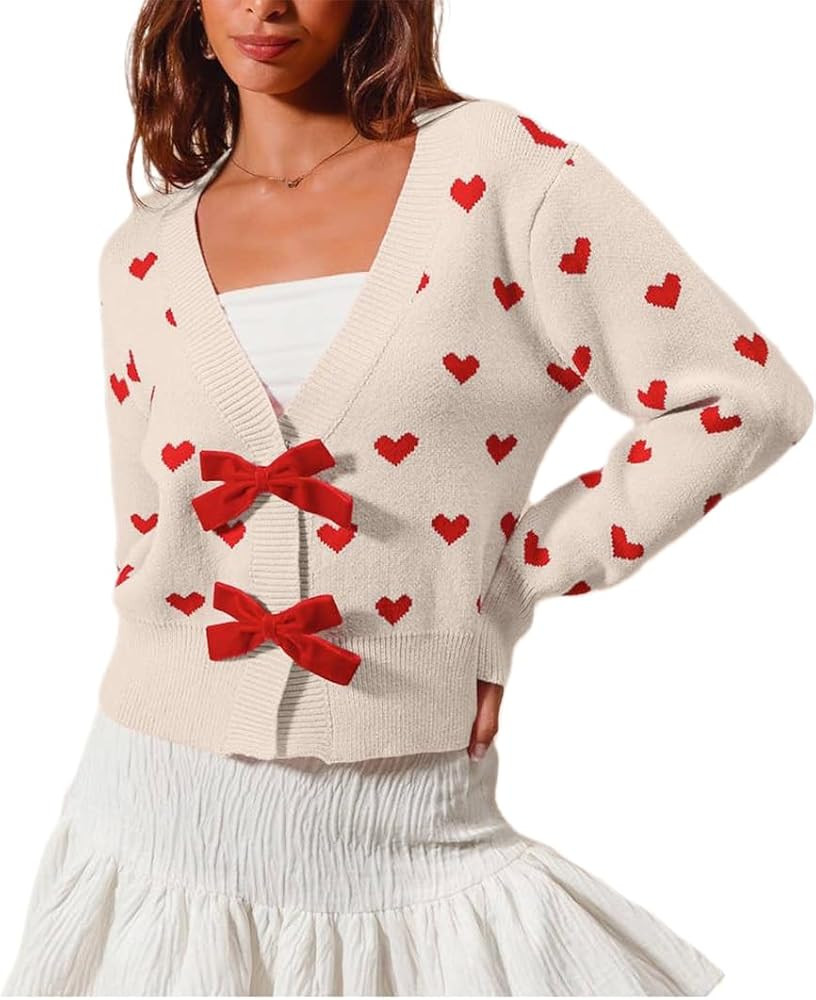 Women's Bow Tie Cardigan Sweaters Sequin Graphic Long Sleeve Open Front Knitted Cardigans Cute Pa... | Amazon (US)