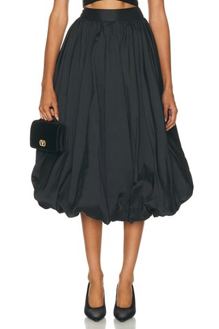 PatBO Taffeta Bloom Bubble Midi Skirt in Black - Black. Size 0 (also in 4). | FWRD 