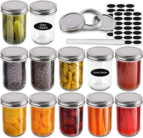 16oz 12 Pack Ball Wide Mouth Mason Jars With lids ,Canning Jars With Silver Metal Airtight Lids a... | Amazon (US)