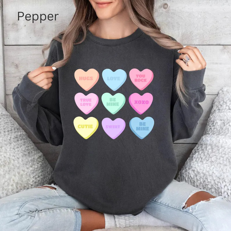 Valentine's Day Conversation Hearts Oversized Sweatshirt, Cute Comfy Sweatshirt, Comfy and Cozy V... | Etsy (US)