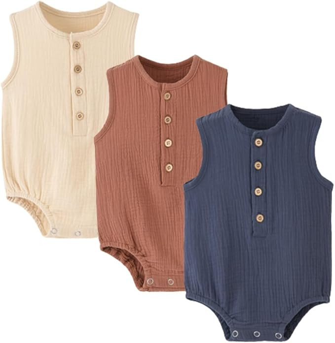 Baby Boy/Girl Romper Sleeveless Cotton Linen Tank Top Bodysuit One Piece Neutral Newborn Baby Sum... | Amazon (US)