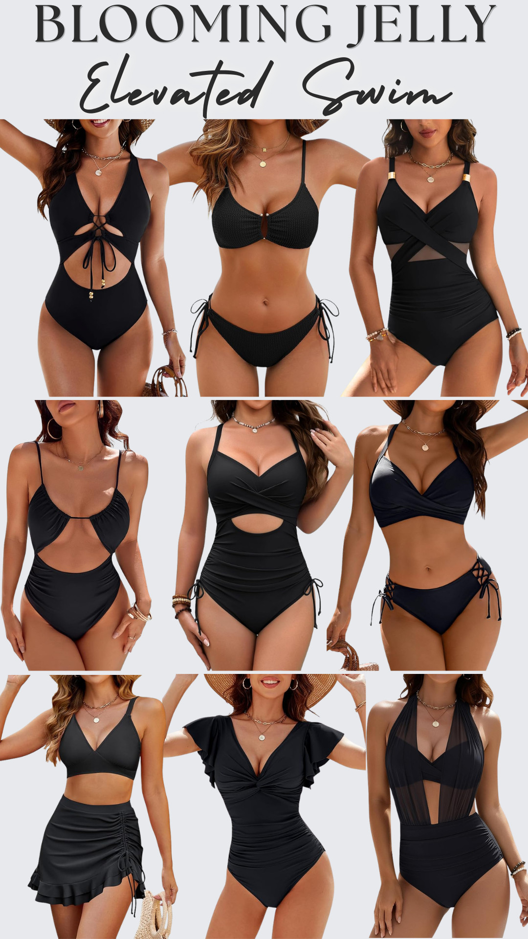 BLOOMING JELLY | Most Popular Black Bikinis and One Piece Swimsuits | Elevated Swim Collection ☀️ 

Blooming Jelly black swim that people keep clicking, saving, and buying — these are the best-selling one-pieces and bikinis I’d shop first. 🖤

I pulled together my most popular black Blooming Jelly swimsuits because these are the styles that keep performing: flattering one-pieces, sculpting cutouts, wrap details, tie-front styles, high-waisted bikini bottoms, swim skirts, mesh details, and classic black silhouettes that look way more expensive than the price.

Black swim is always a safe buy because it feels sleek, flattering, and easy to rewear every summer. 

These are the pieces you grab when you want something that feels confident without being too trendy — cute enough for vacation photos, practical enough for pool days, and easy to style into a full beach outfit.

Why these are worth checking:
- most-clicked black swim styles
- some of my most purchased swimsuits
- best-seller energy for a reason
- classic black always looks expensive
- flattering one-pieces + bikinis
- easy to style with sarongs, linen pants, coverups, sandals, sunglasses, and beach bags
- perfect if you want affordable swim that does not look cheap

These are for the girl who wants black swim that feels slimming, sleek, supportive, and actually wearable — not a random swimsuit you regret once it arrives.

Perfect for: black swimsuits, one-piece swimsuits, high-waisted bikinis, beach vacations, pool days, resort wear, cruises, lake weekends, bachelorette trips, honeymoon outfits, tropical vacations, mom swim, tummy-control swimsuits, vacation swimwear, and affordable Amazon swim that looks expensive.

If you’ve been overwhelmed trying to find the best Blooming Jelly swim to try first, start here — these are the black one-pieces and bikinis people keep clicking and buying.

↓ Everything is linked!

#LTKActive #LTKSaleAlert #LTKSwim