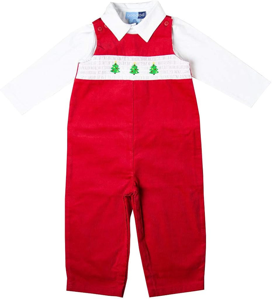 Amazon.com: Good Lad Newborn/Infant Boys Red Corduroy Overall Set with Christmas Tree Smocking Mo... | Amazon (US)