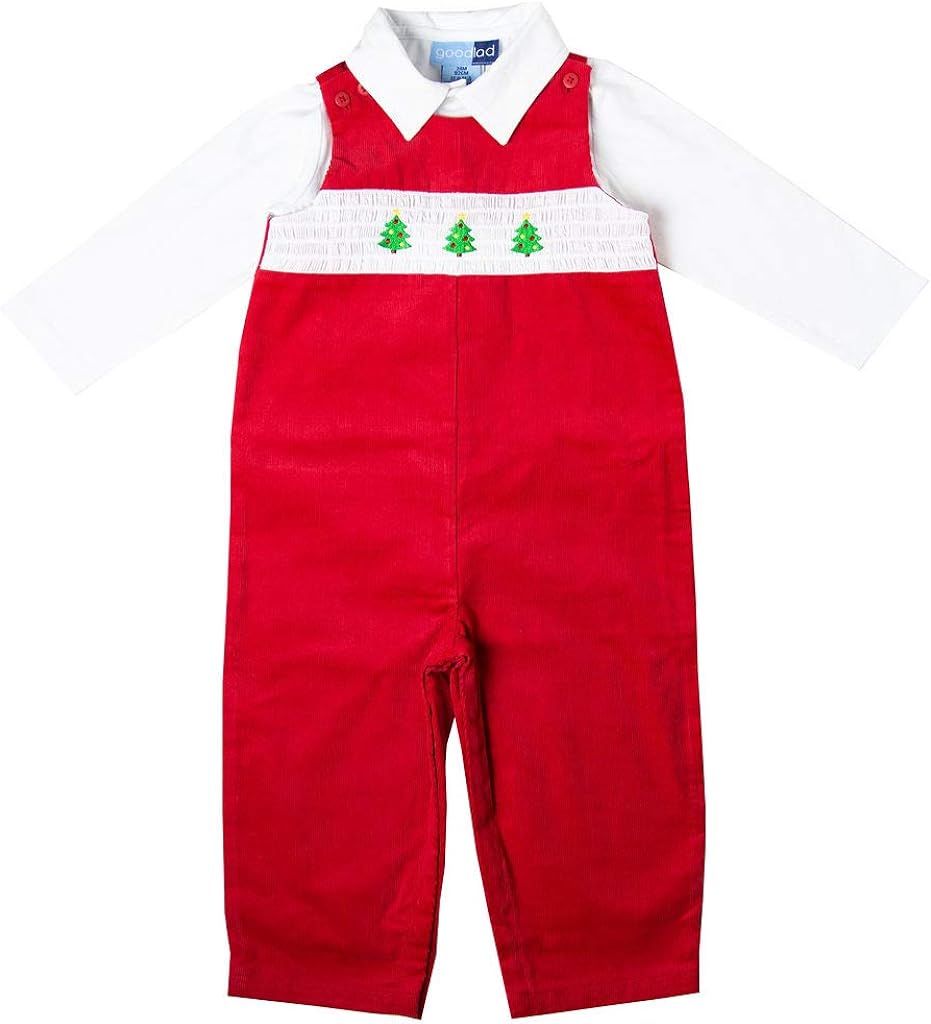 Amazon.com: Good Lad Newborn/Infant Boys Red Corduroy Overall Set with Christmas Tree Smocking Mo... | Amazon (US)