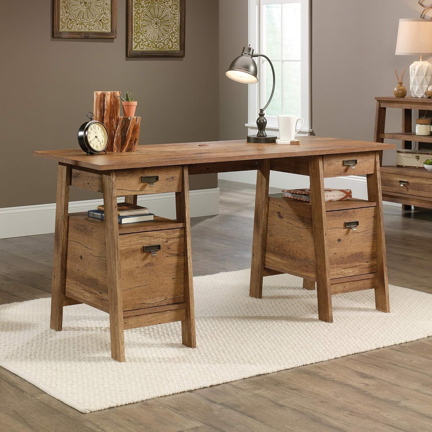 Sauder Trestle Executive Trestle Desk, Vintage Oak finish | Amazon (US)