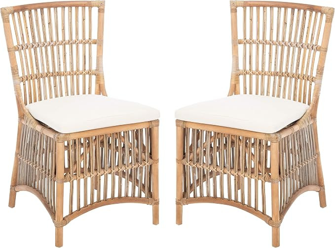 Safavieh Home Collection Erika Rattan Cushion (Set of 2) Accent Chair, Grey White Wash/White | Amazon (US)