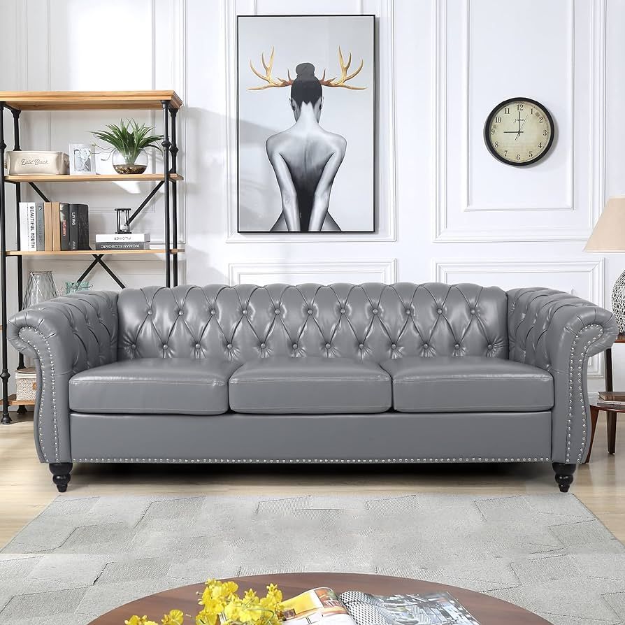 wirrytor Chesterfield Classic Sofa, Modern Leather 3 Seater Sofa, Upholstered Tufted Back Settee ... | Amazon (US)