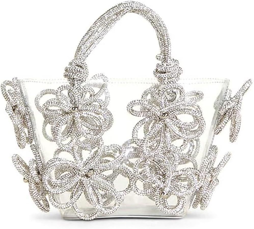 Clear Rhinestone Handbag for Women Crystal Evening Purses with Handle Glitter Handbag for Wedding... | Amazon (US)
