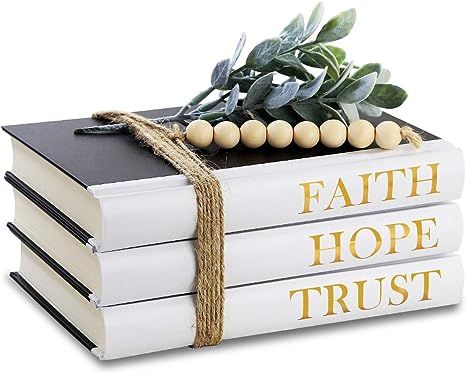 Hardcover Decorative Book,Modern Hardcover Decorative Books,FAITH|HOPE|TRUST(Set of 3) Stacked Bo... | Amazon (US)