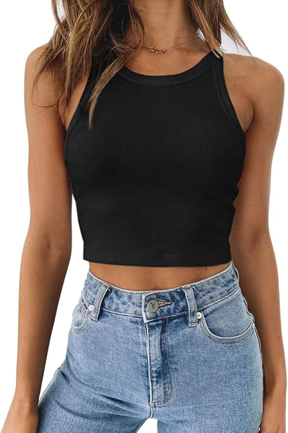 Berryou Women's Racer Back Tank Tops Sexy Sleeveless Halter Neck Crop Tops | Amazon (US)