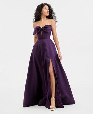 Juniors' Bow-Front Keyhole-Cutout Gown | Macy's