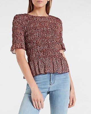 Printed All-Over Smocked Ruffle Hem Top | Express