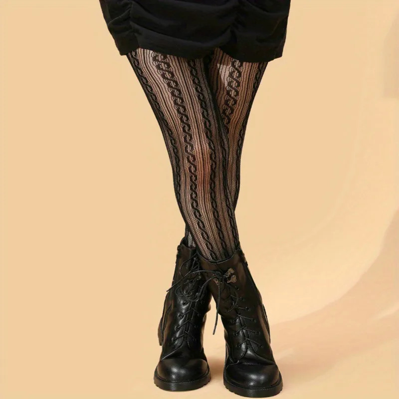 Plus Size Sexy Stockings, Women's Plus Solid Semi Sheer Jacquard Lace Fishnet Tights | Temu Affiliate Program