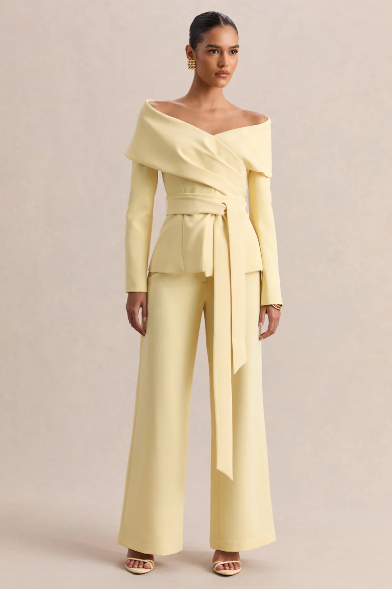 Empress  Lemon Bardot-Neck Tailored Top | Club L London