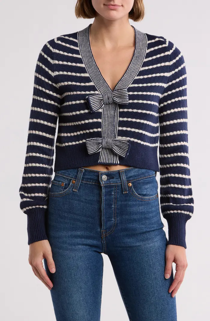 Stripe Textured Bow Crop Cardigan | Nordstrom Rack