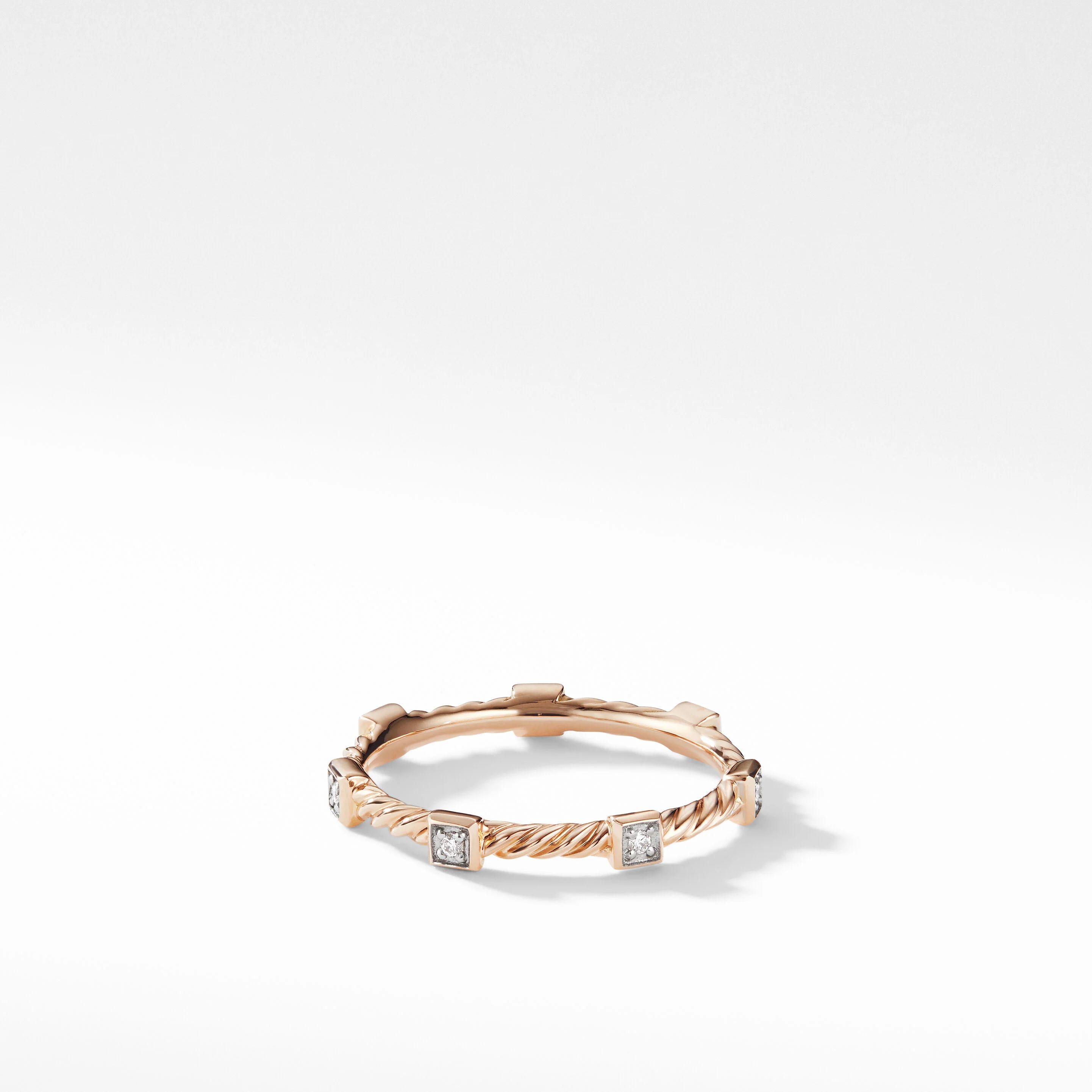 Cable Collectibles® Stack Ring in 18K Rose Gold with Diamonds | David Yurman