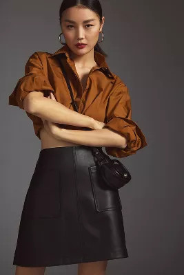 Maeve Faux Leather A-Line Mini Skirt | Anthropologie (US)