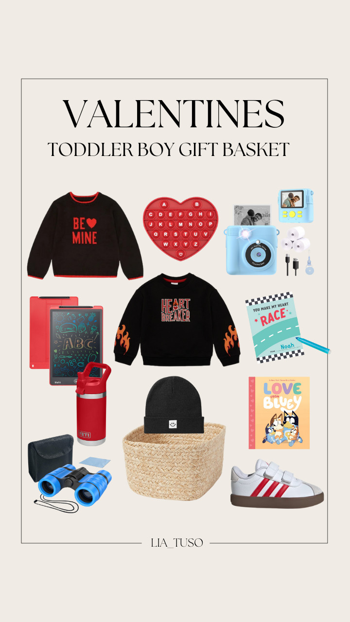 Valentines Toddler Boy Gift Basket Small Natural Woven Basket, VL Court 3.0 Shoes Kids,Race Car Toddler Valentine Boy Valentine,Way to Celebrate Toddler Boy Valentine's Day Crewneck, Way to Celebrate Toddler Boy Valentines Day Sweater, Baby Beanie Knit Ski Hat with Cute Face for Girls Boys, Red Heart Shaped Pop Bubble Valentines Fidget Toy with Letters and Numbers, Love from Bluey, ESSENSON Binoculars for Kids Toys Gifts, Kids Camera Instant Print, YETI Rambler Jr. 12 oz Kids Bottle, with Straw Cap, Mafiti LCD Writing Tablet 12 Inch Colorful Electronic Writing Drawing Pads Doodle Board for Kids Boys Girls 

#ValentinesGifts #ValentinesGiftsForToddler #ValentinesGiftForToddlerBoy #LTKGiftGuide 

 #LTKSeasonal #LTKKids