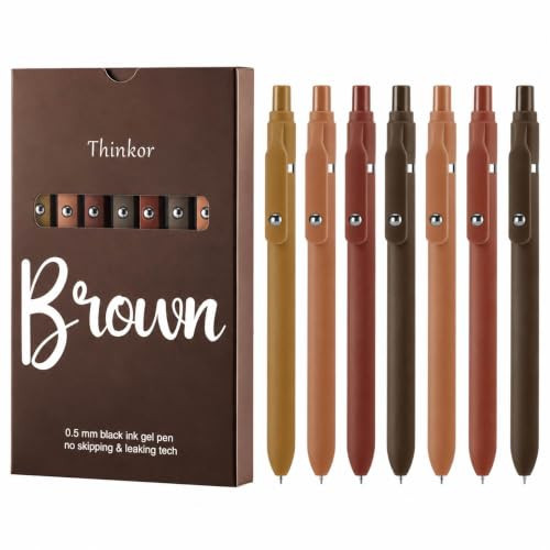 thinkor Brown Gel Pens Black Ink, 7 Pcs 0.5mm Quick Dry Fine Point Smooth | Amazon (US)