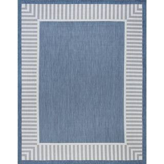 Tayse Rugs Eco Striped Border Blue 8 ft. x 10 ft. Indoor/Outdoor Area Rug ECO1102 8x10 - The Home... | The Home Depot