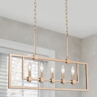 28'' Mid-century Modern Chandelier Double Frame Linear Candle Lights for Dining Room - L28"*W5"*H78" | Bed Bath & Beyond