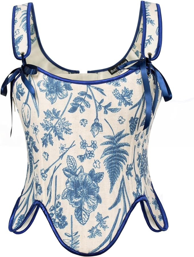 Scarlet Darkness Bustier Tops for Women Renaissance Floral Lace Up Bodyshaper Corset with Zipper | Amazon (US)