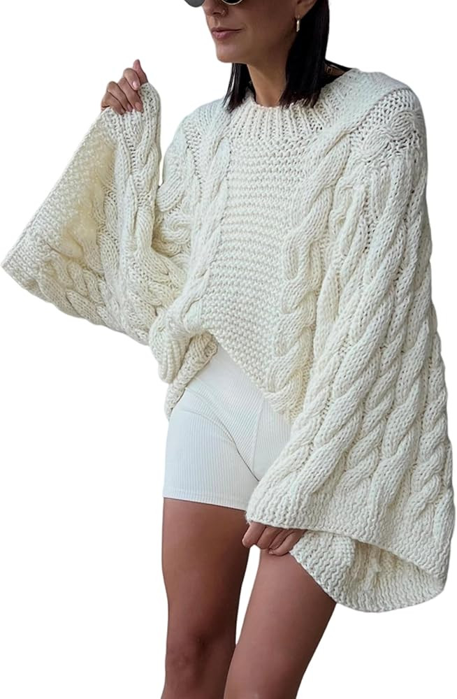 Yeokou Womens Oversized Luxe Baggy Sweater Cable Knit Bohemia Stylish Wide Long Sleeve Cute Fall ... | Amazon (US)