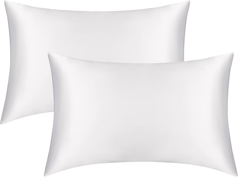 Satin Pillowcase for Hair and Skin, 2 Pack White Silk Pillowcase Queen Satin Pillowcase with Enve... | Amazon (US)
