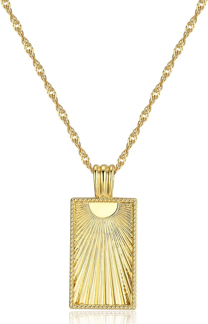 LEMON GRASS Womens Rose Coin Gold Necklace | Flower Disc Necklace Flat Curb Chain 16''+2'' | Amazon (US)