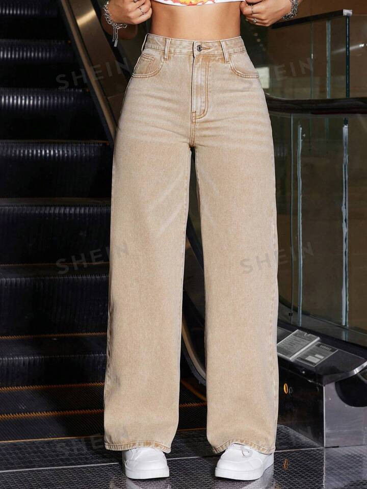 Women's Denim Long Pants With Pockets | SHEIN