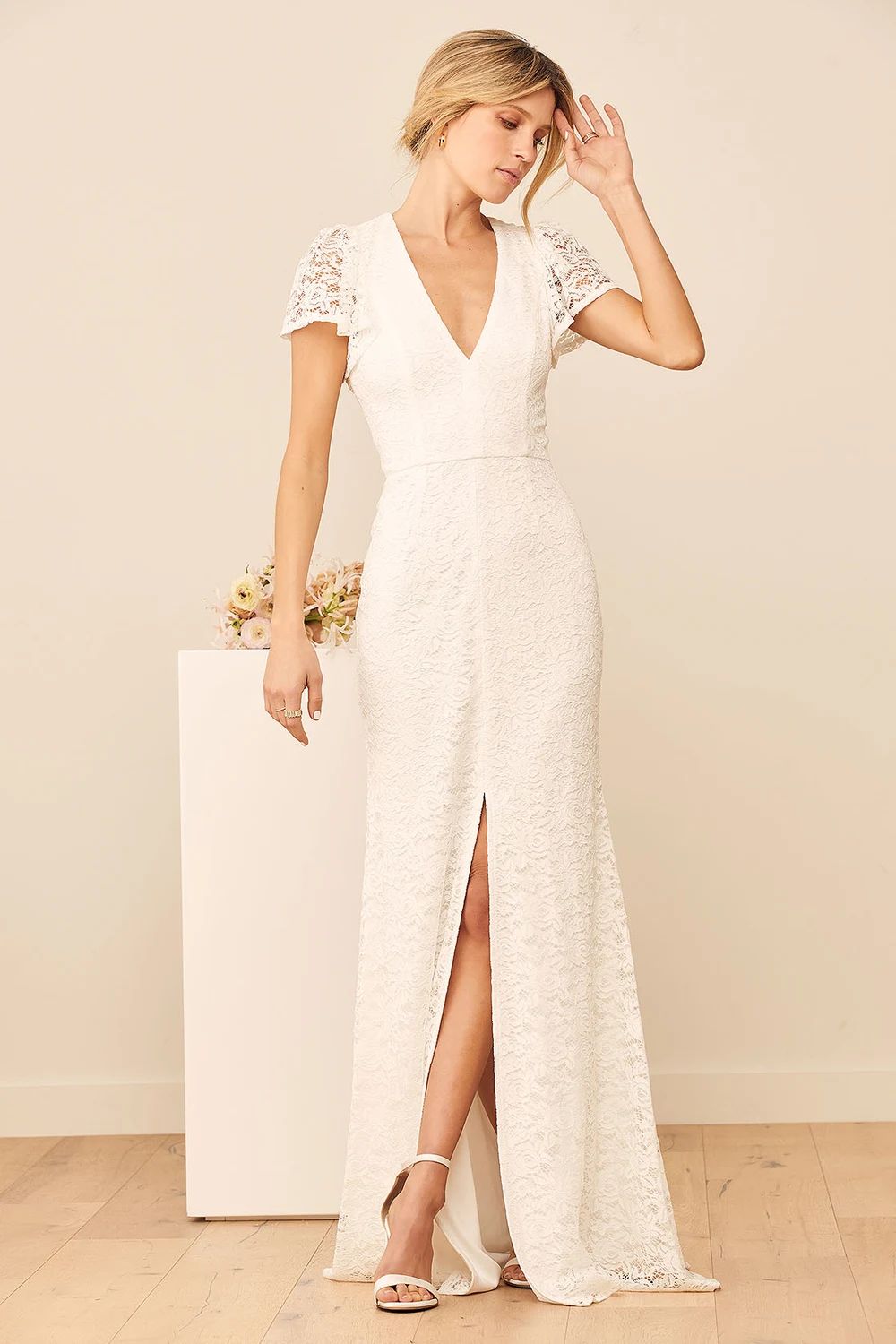 Your Hand in Mine White Lace Flutter Sleeve Maxi Dress | Lulus (US)