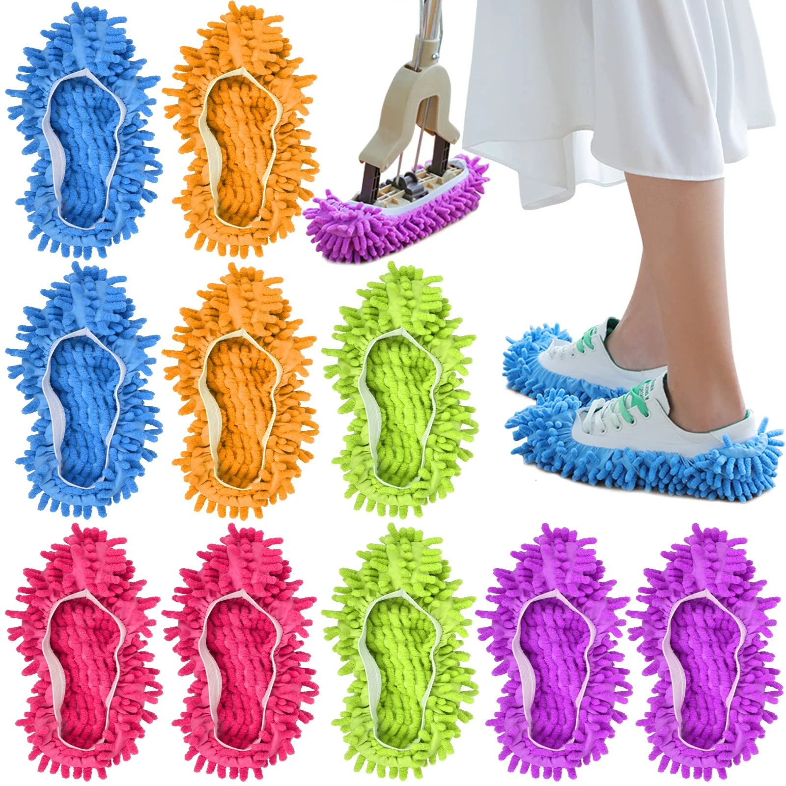 (5 Pairs)10pcs Mop Slippers Shoes Cover, Soft Washable Reusable Microfiber Foot Socks Floor Dust ... | Walmart (US)